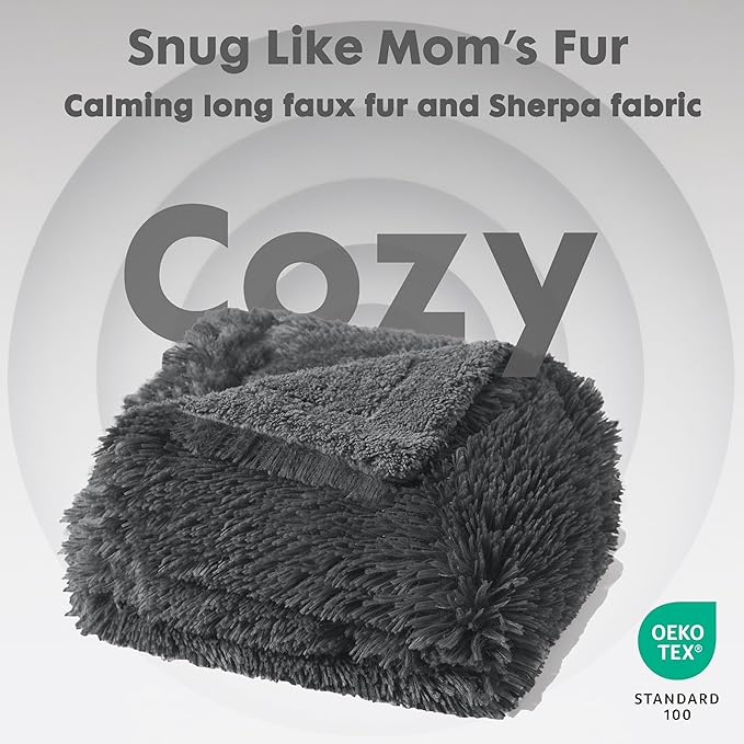 gogobunny Waterproof Dog Blanket for Large Dogs, Cats, Puppy, Reversible Faux Fur Pet Throw Blanket, Washable, Calming Furniture Protection for Sofa Bed (33x77 Inch (Pack of 1), Grey)