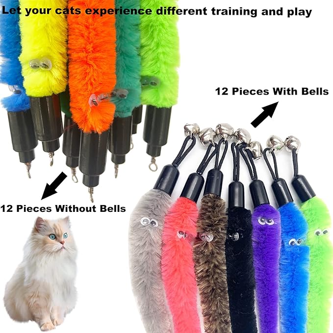 Cat Toy Worm Refills, 24 Pieces Interactive Cat Wand Attachments Worms Toy for Indoor Cats