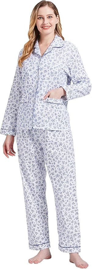 GLOBAL Flannel Pajamas for Women 2-Piece Comfy and Cozy Flannel Pj Set Cotton Loungwear