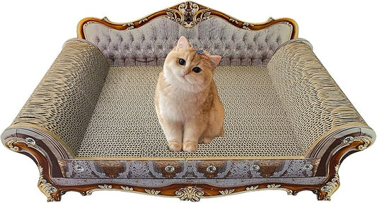Luxury Cardboard Cat Scratcher Sofa Couch Bed, Couch Shaped Scratching Board, Scratch Lounge with Catnip, Cat Scratcher for Indoor Cats Grey