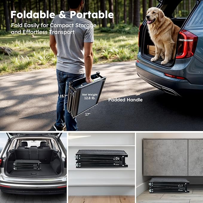 Dog Ramp for Car, 63" Folding Pet Ramp for Large Dogs up to 200 lb, 17" Wide Car Ramp for Dog, Portable Pet Stair Ramp with Nonslip Rug Surface, Outdoor Dog Ramp for Truck SUV High Bed Couch