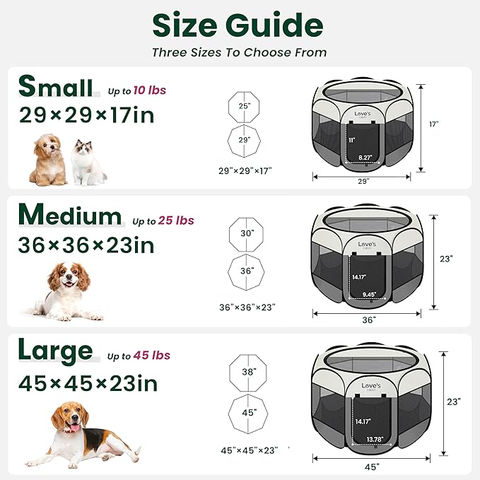 Love's cabin Pet Puppy Dog Playpen, Large Dog Tent Crates Cage Indoor/Outdoor, Portable Playpen for Cat, Foldable Pop Up Dog Kennel Playpen with Carring Case, Removable Zipper Top, Grey