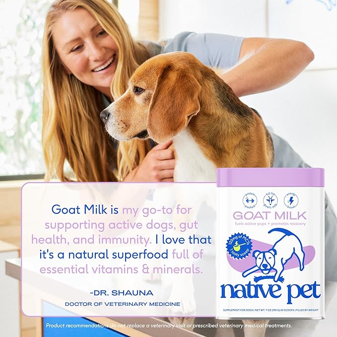 Native Pet Goat Milk for Dogs - Organic Goat Milk Powder for Dogs and Cats - Puppy Formula Dairy Replacement Packed with Protein & Vitamins for Immunity, Recovery & Growth for Active Pups - 120 Scoops