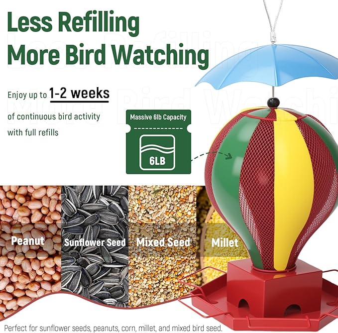 Bird Feeder for Outdoors, Fanosy Squirrel Proof Outside Hanging Birds Feeding All Metal Brushed, Large 6lb Capacity, Weather Resistant, Unique Design Feeders for Garden Use