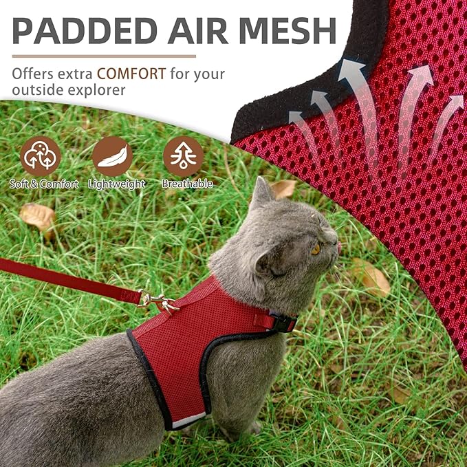 PUPTECK Soft Mesh Cat Vest Harness and Leash Set Puppy Padded Pet Harnesses Escape Proof for Cats Small Dogs Rabbits Bunny