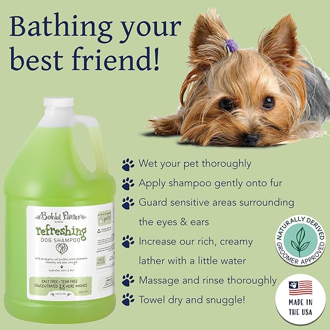 Bobbi Panter Refreshing Dog Shampoo - Hydrates & Soothes Skin & Fur, Minimizes Itching & Dander, Eucalyptus Mint Scent, 30:1 Concentrated Formula, Made in USA, 1 Gal. (Case of 4)