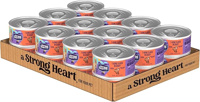 A Strong Heart Wet Dog Food, T-Bone Flavor in Gravy - 5.5 oz Cans (Pack of 24), Made in The USA with Real Beef