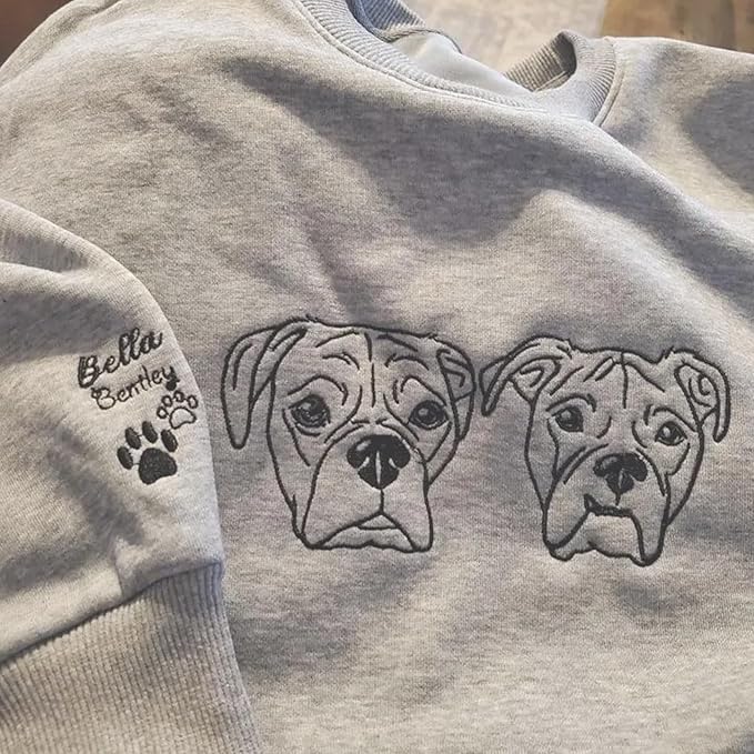 GODMERCH Customized Pet Embroidered Sweatshirt, Custom Dog Face Embroidered Sweatshirt, Dog Mom Sweater