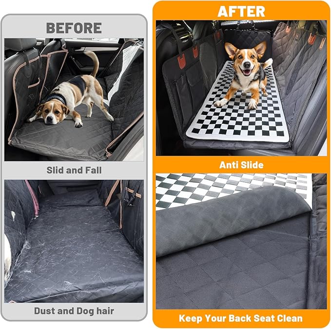 Manificent Non-Slip Pet Bed Mat for Back Seat Extender, Hair Resistant Dog Blanket for Hard Bottom Dog Car Seat Cover, Anti Slip Pet Linner Backseat Cover Black Plaid