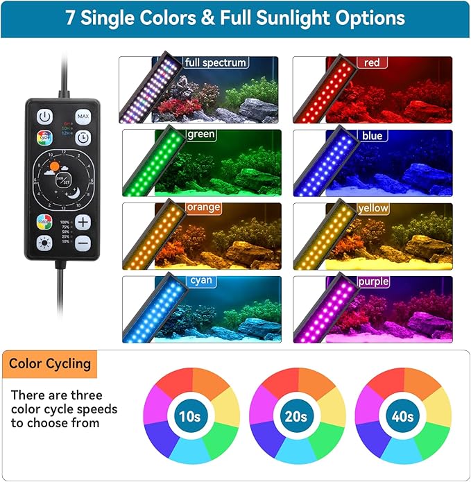 hygger Aquarium LED Light Fish Tank Full Spectrum Lighting with 24/7 Day-Night Cycle Mode & Auto On/Off Timer, 7 Colors Options, Dimmable, Extendable Bracket for 24~30in Freshwater Tank