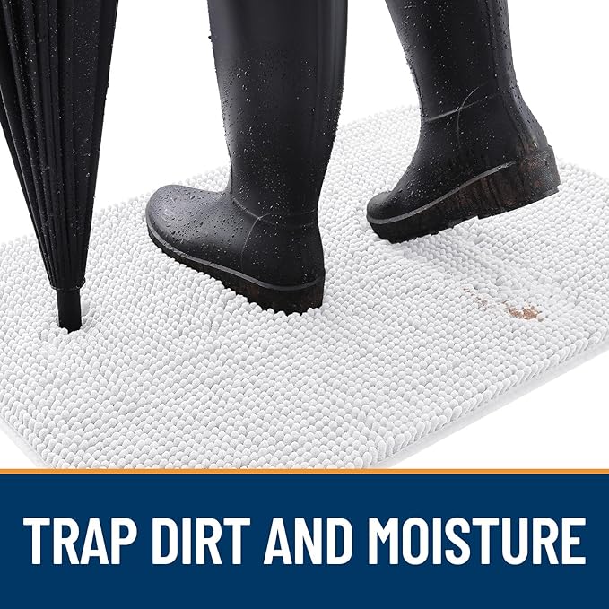 OLANLY Dog Door Mat for Muddy Paws 47x32, Absorbs Moisture and Dirt, Absorbent Non-Slip Washable Doormat, Quick Dry Chenille Mud Mat for Dogs, Entry Indoor Entryway Carpet for Inside Floor, White