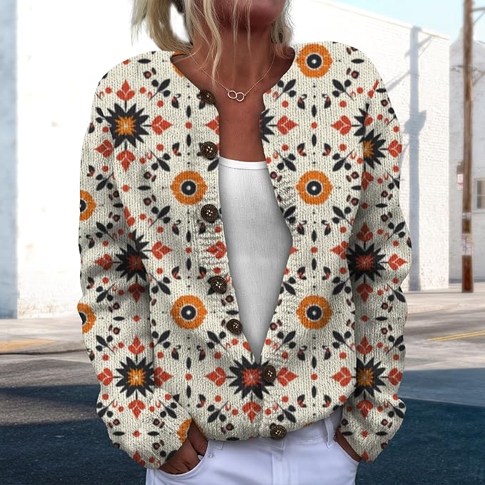 Women Sweaters Cardigan Fashion Long Sleeve Crewneck Sweaters Button Chunky Outerwear Fall Winter Casual Wear