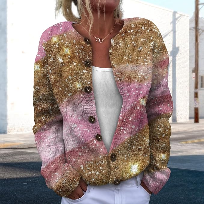 Women Sweaters Cardigan Fashion Long Sleeve Crewneck Sweaters Button Chunky Outerwear Fall Winter Casual Wear