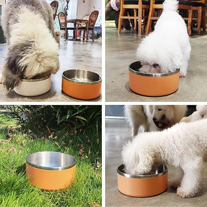LIHONG Stainless Steel Dog Bowls for Large Dogs,Dog Food Water Bowls with Non Slip Rubber Bottom,Pet Feeding Bowl,Double Wall Insulated,Rustproof(64oz,Orange)