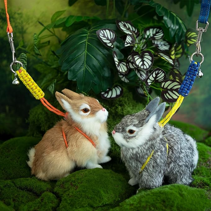 2pcs Figure 8 Harness and Leash with Reflective Strap and Bell for Ferrets, Rabbits, Bearded Dragon, Guinea Pig, Chinchilla and Hamster Small Animal Harness (Blue+Orange)