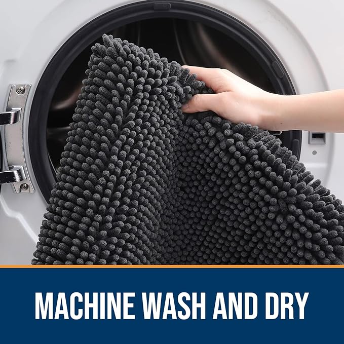 OLANLY Dog Door Mat for Muddy Paws 36x24, Absorbs Moisture and Dirt, Absorbent Non-Slip Washable Doormat, Quick Dry Chenille Mud Mat for Dogs, Entry Indoor Entryway Carpet for Inside Floor, Dark Grey