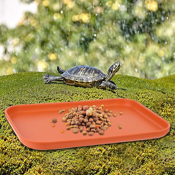 2 Pieces Reptile Food Water Dish, Reptile Feeding Bowl, Tortoise Feeding Dish, Plastic Pets Feeding Plate with 1Pcs Forcep, Crawl Pet Basking Platform for Turtle Lizard Bearded Dragon Gecko Snake