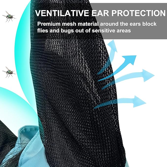 Stretchy Horse Fly Mask with Ears, Soft Lycra Equine Mesh Mask with UV Protection Face Cover, Pacific Blue, Full