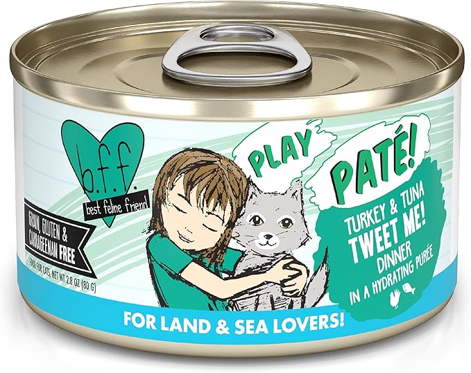 Weruva B.F.F. Play - Best Feline Friend Paté Lovers, Aw Yeah!, Turkey & Tuna Tweet Me! with Turkey & Tuna, 2.8oz Can (Pack of 12)