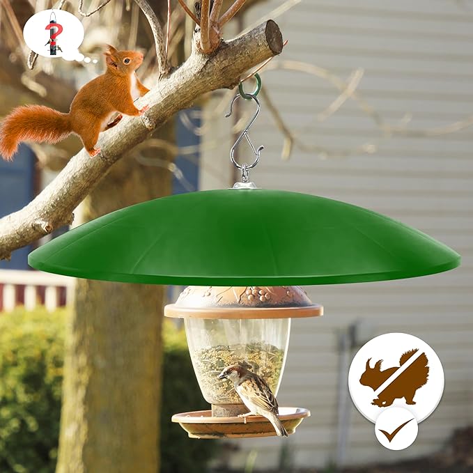 19" Extra Large Squirrel Baffle,Hummingbird Feeder Shade Dome Cover, Bird Feeder Rain Guard, Hanging Squirrel Proof for Shepherd's Hook Outdoors (Green) 2 Pack