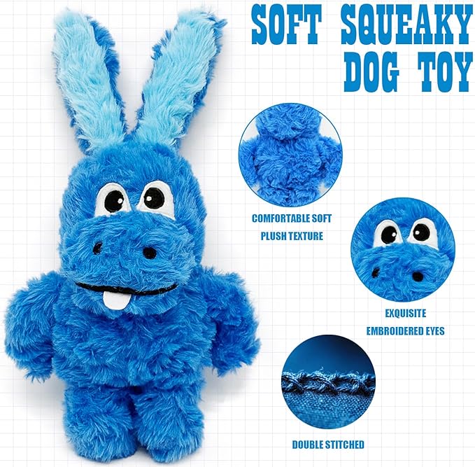 Squeaky Dog Toy Plush, Stuffed Crinkle Tug of War Dog Toy Keep Them Busy Pet Puppy Birthday Toy for Small Medium Large Dogs (Blue)
