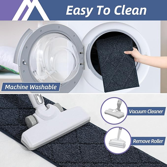 COSY HOMEER Edging Stair Treads Non-Slip Carpet Mat 28inX9in Indoor Stair Runners for Wooden Steps, Edging Stair Rugs for Kids and Dogs, 100% Polyester TPE Backing (4pc, Navy)