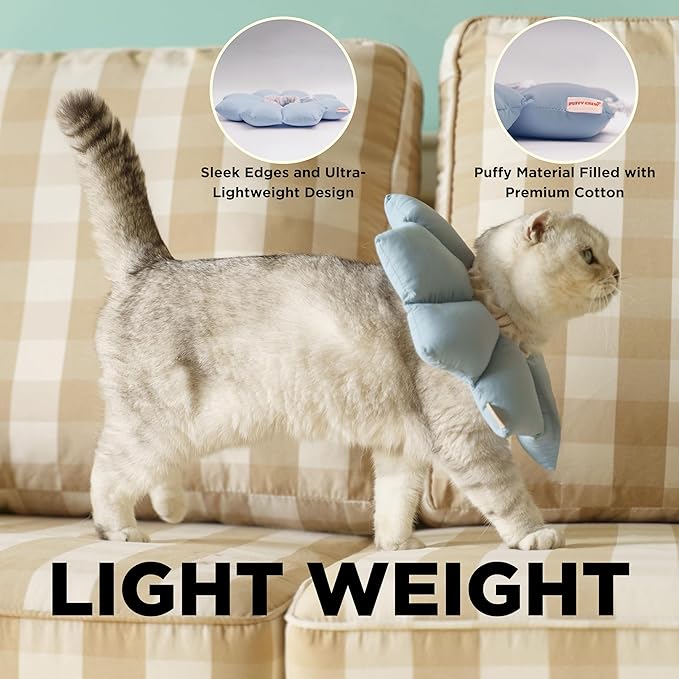 Puffy Crew Soft Cat Cone Collar, Adjustable Waterproof Recovery Collar, Lightweight Elizabethan e Collar for Cats of All Breeds (Blue, Medium, Neck Circumference 6.5"–10.5")