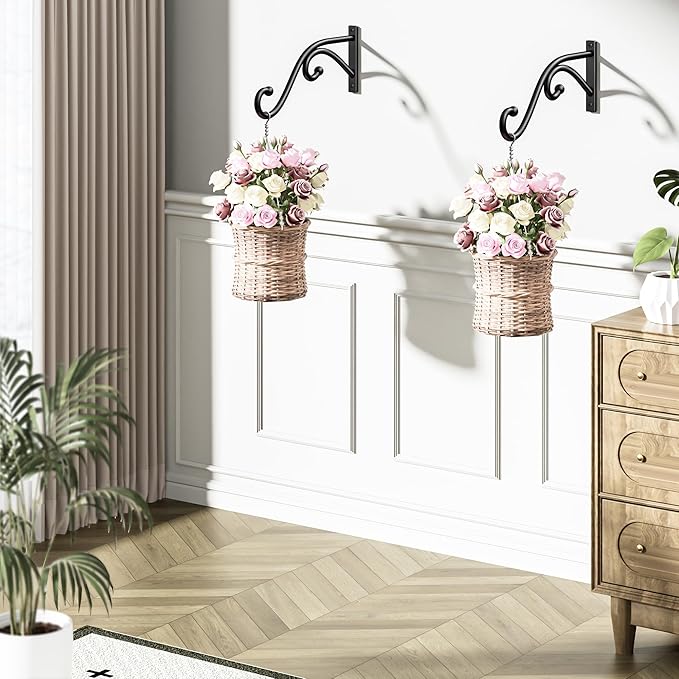 Plant Hook Hanging Plant Brackets - 2 Pack 10 Inch Plant Hanger, Metal Plant Wall Hooks for Hanging Flower Basket, Lanterns, Bird Feeder, Wind Chimes Indoor & Outdoor.