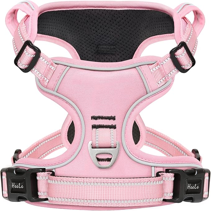 HEELE Dog Harness, No Pull Adjustable Padded Reflective Harness for Small Medium Large Dogs with Handle for Walking Training, Pink, XL