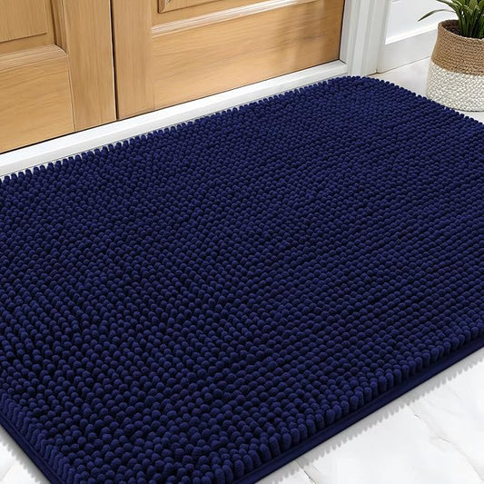 OLANLY Dog Door Mat for Muddy Paws 30x20, Absorbs Moisture and Dirt, Absorbent Non-Slip Washable Doormat, Quick Dry Chenille Mud Mat for Dogs, Entry Indoor Entryway Carpet for Inside Floor, Navy Blue