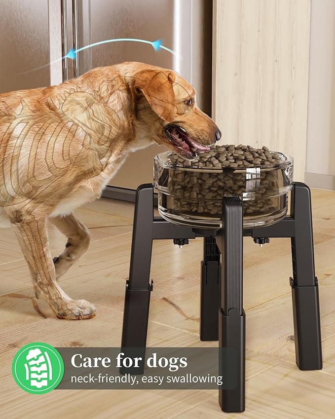 CZPET Dog Bowl Stand with Mat with Adjustable Height and Width, Raied Elevated Water & Food Feeder for Medium & Large Dogs, Stable and Anti-Slip