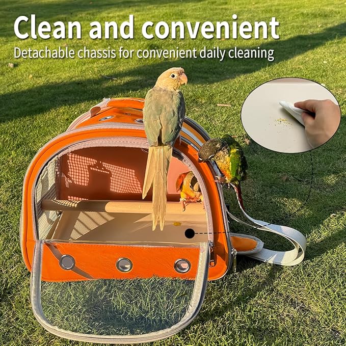 Bird Carrier,Bird Cage Parakeet Parrot Budgie Carrier Backpack for Small Birds, Travel Bird Cages with Perch, Transparent Ventilation Cockatiels, Lightweight Pet Carrier for Outdoor Use(Orange)