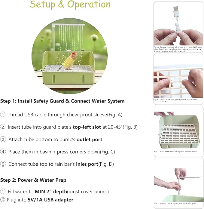 Bird Bath, Automatic Parrot Shower Bath with Pump, Birds Shower Bathtub with Running Water, Birdcage, Medium Birds Parakeet Budgies Cockatiels Conures Finches, Lovebird