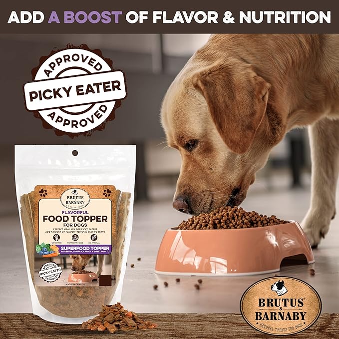 Dog Food Topper - Super Foods - Enhance Your Dogs Meal with This Healthy Vegan Flavor Packed Mix - Sprinkle On Dog Food Flavoring for Picky Eaters - Blueberries, Carrots, Spinach, Sweet Potato - 16oz