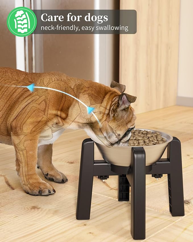 CZPET Elevated Dog Bowl, Raised Dog Bowl Stand with 51oz Stainless Steel Bowl Large Capacity, Size Adjustable & Anti-Slip Stand for Medium Dogs