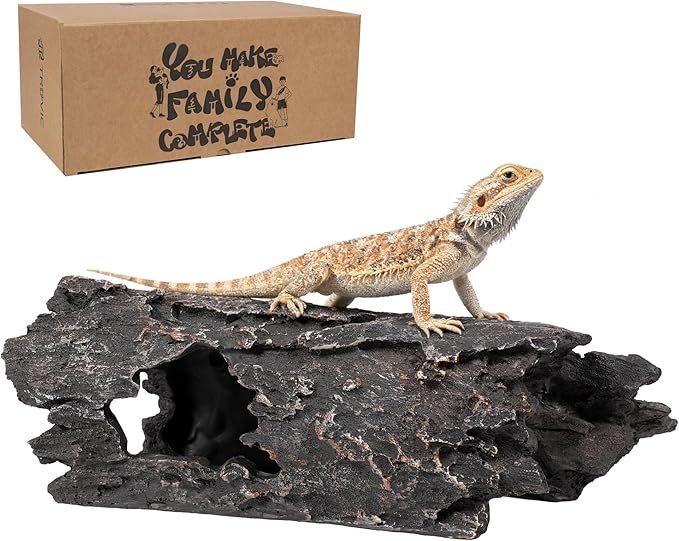 TRUVIC Fish Tank Decorations - Aquarium Large Cave Decor, Resin Hollow Tree Trunk Reptile Hide & Betta Log Hideout for 55 Gallon Tank, Fish Accessories Shelter Cave