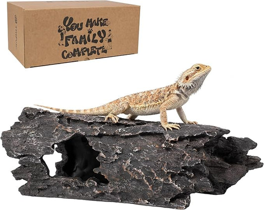 TRUVIC Fish Tank Decorations - Aquarium Large Cave Decor, Resin Hollow Tree Trunk Reptile Hide & Betta Log Hideout for 55 Gallon Tank, Fish Accessories Shelter Cave