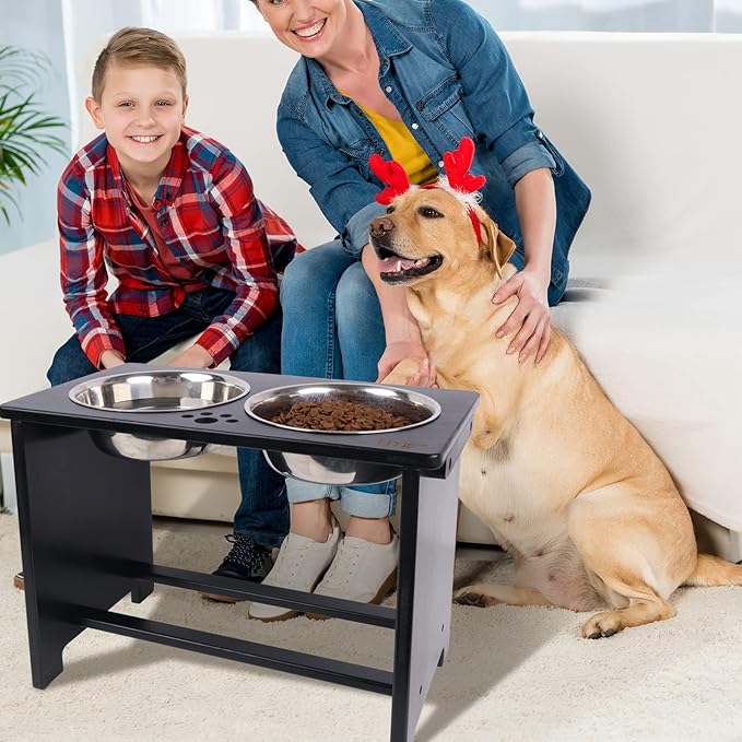 HTB Elevated Dog Bowls,Raised Dog Bowl Stand with 2 Stainless Steel Bowls,Elevated Raised DogBowls for Large Medium Small Sized Dogs