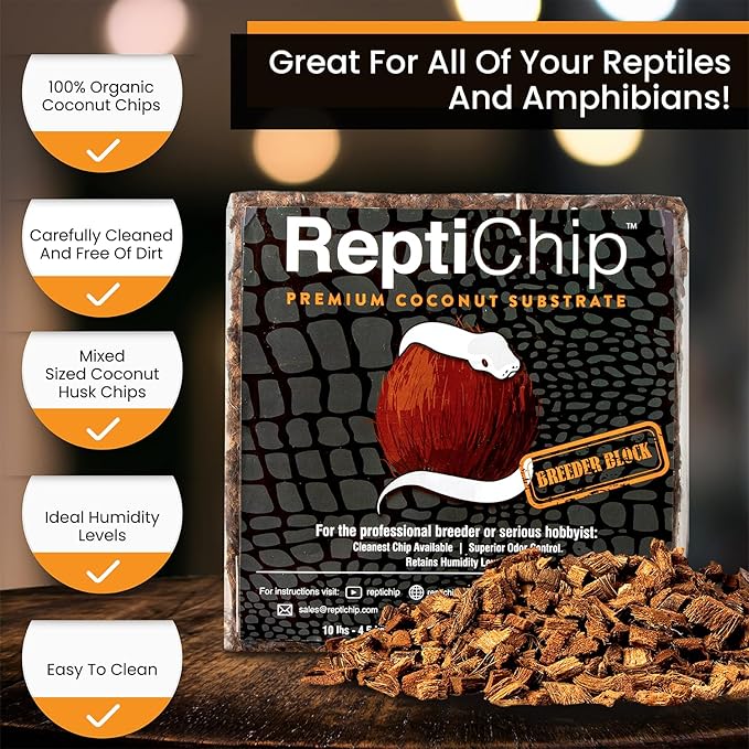 ReptiChip Reptile Substrate Coconut Chip Bedding 72 Quart Compressed Organic Coco Husk Block for Snake Habitat, Ball Python Terrarium, Turtle Tanks, Tortoise Enclosure (3 Pk)