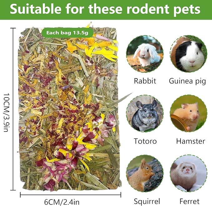 Hamiledyi Rabbit Chew Toys 30 Pieces Natural Timothy Hay Chips Bunny Molar Treats with Herbal Floral Scent for Guinea Pig Chinchilla Hamster