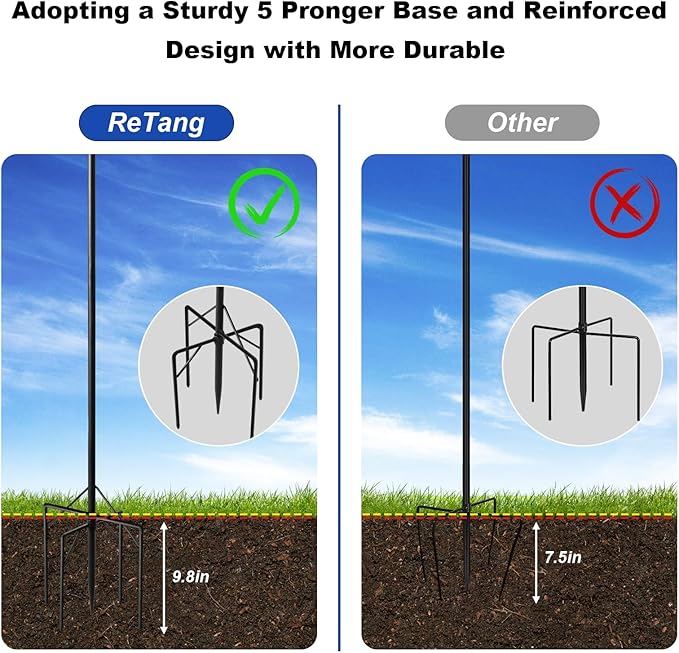 Double Shepherds Hooks for Outdoor Heavy Duty, Adjustable Shepherds Hook, 2 Pack 92 inch with 5 Prongs Base, Garden Hooks for Hanging Bird Feeders, Hanging Plants, Solar Light Lantern