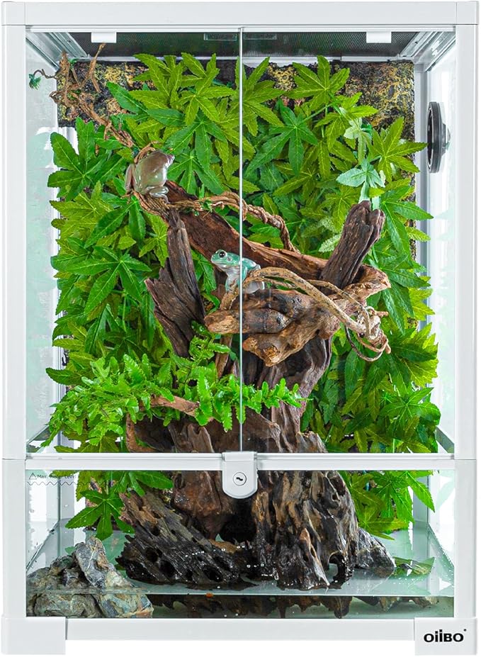 OIIBO 30 Gallon Reptile Tank 18" x 18" x 24" Reptile Terrarium, Full View Glass Terrarium Tank with Double Hinge Door for Reptiles Amphibians, Bearded Dragon Gecko Lizard Snake