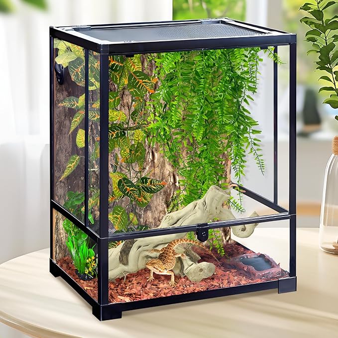 VCEPJH 4 Pcs Reptile Plants, Climbing Wood Branch Terrarium Hanging Fake Plant Leaves Bearded Dragon Tank Accessories, Habitat Decor for Snake Leopard Gecko Lizard Chameleon (Style 3)