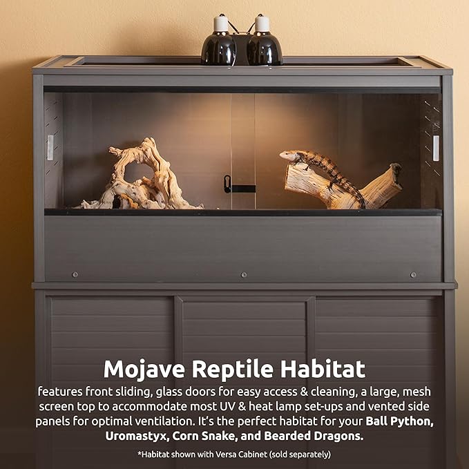 New Age Pet ECOFLEX 48-Inch Mojave Reptile Lounge in Grey- Durable Wood Plastic Composite Habitat with Vented Side Panels, Removable Sliding Glass Doors & Lock, Easy Assembly