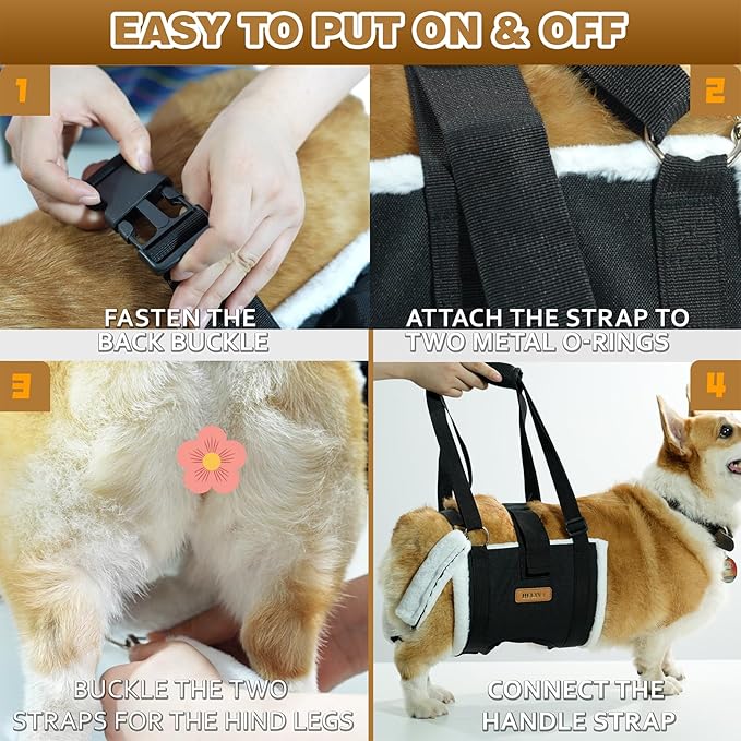 Dog Lift Harness Sling for Medium Dogs - Adjustable No-Slip Rear Leg Support with Padding & Back Fixed Buckle, Hip Dysplasia/ACL/TPLO Surgery Recovery Aid, Dog Sling for Injured,Disabled/Senior Dogs