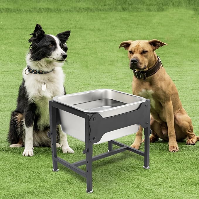 BWOGUE 3 Gal Elevated Large Dog Water Bowl, Raised Stainless Steel Bowl Stand Large Breed, 4 Height Adjustable (9", 11", 13", 15") Non-slip Dog Feeding Station for Joint Pressure Relief Indoor Outdoor
