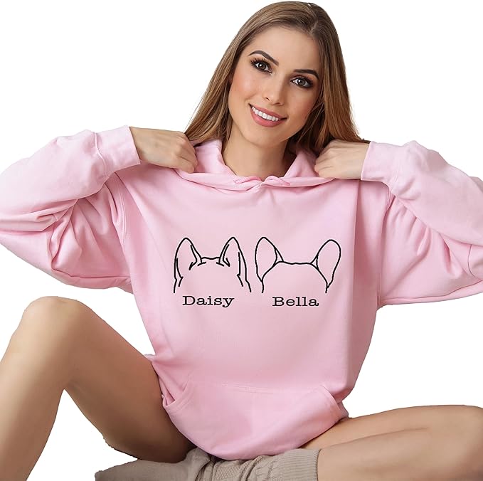 Custom Dog Mom Shirt for Women Pet Ears Sweatshirt with Name Unique Puppy Line Art Cute Dad Hoodie for DogDad Owner Lover