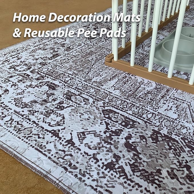 nunubaby 4PACK Washable Pee Pads for Dogs, Stylish, Non-Slip and Leak-Proof Pee Pads. Reusable Potty Pads for Dogs for Crates and Floors.(Brown/Geo, 24" x48")