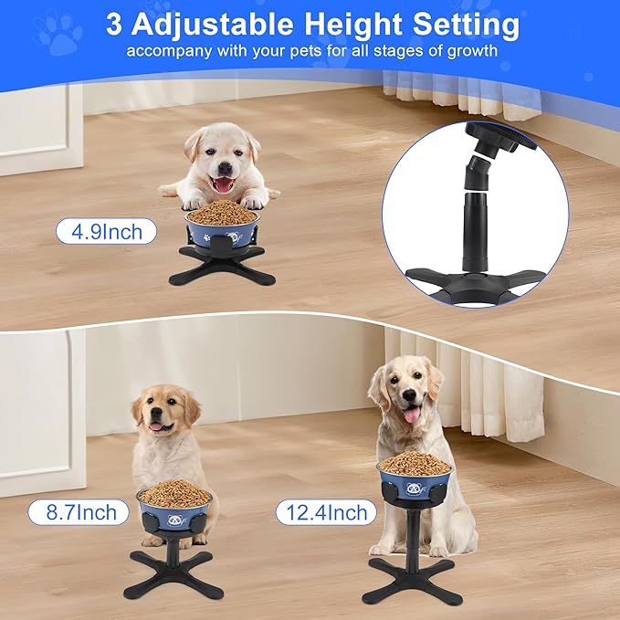 Dog Bowls Elevated Adjustable Stand, Raised Bowl with 3 Heights & Tilted Feeding Stand, Compatible with Various Bowls, for Medium & Large Breeds (1 Pack) Black