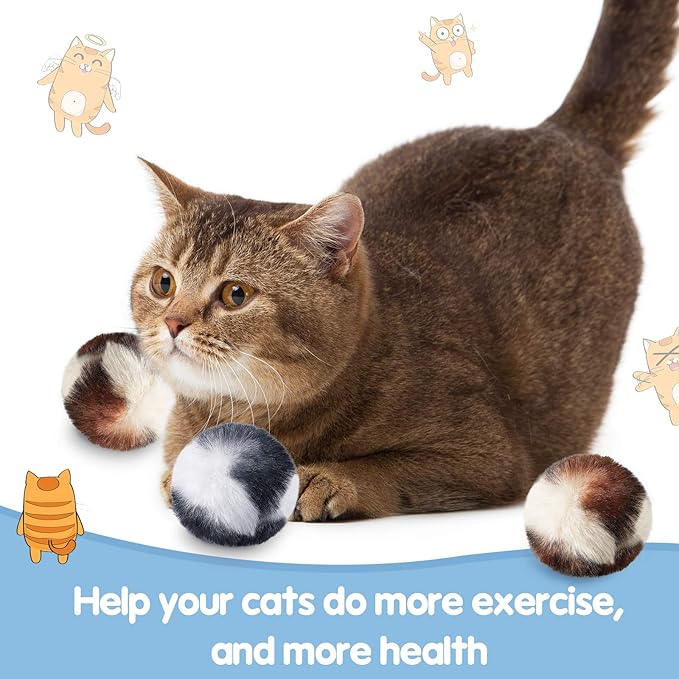 Skylety 8 Pieces Cat Pom Poms Ball with Catnip Soft Cat Balls Toy Large Plush Fuzzy Artificial Balls Faux Fur Patch Puff 2 Inches for Kitten Pet Interactive Chasing Playing Exercising Indoor